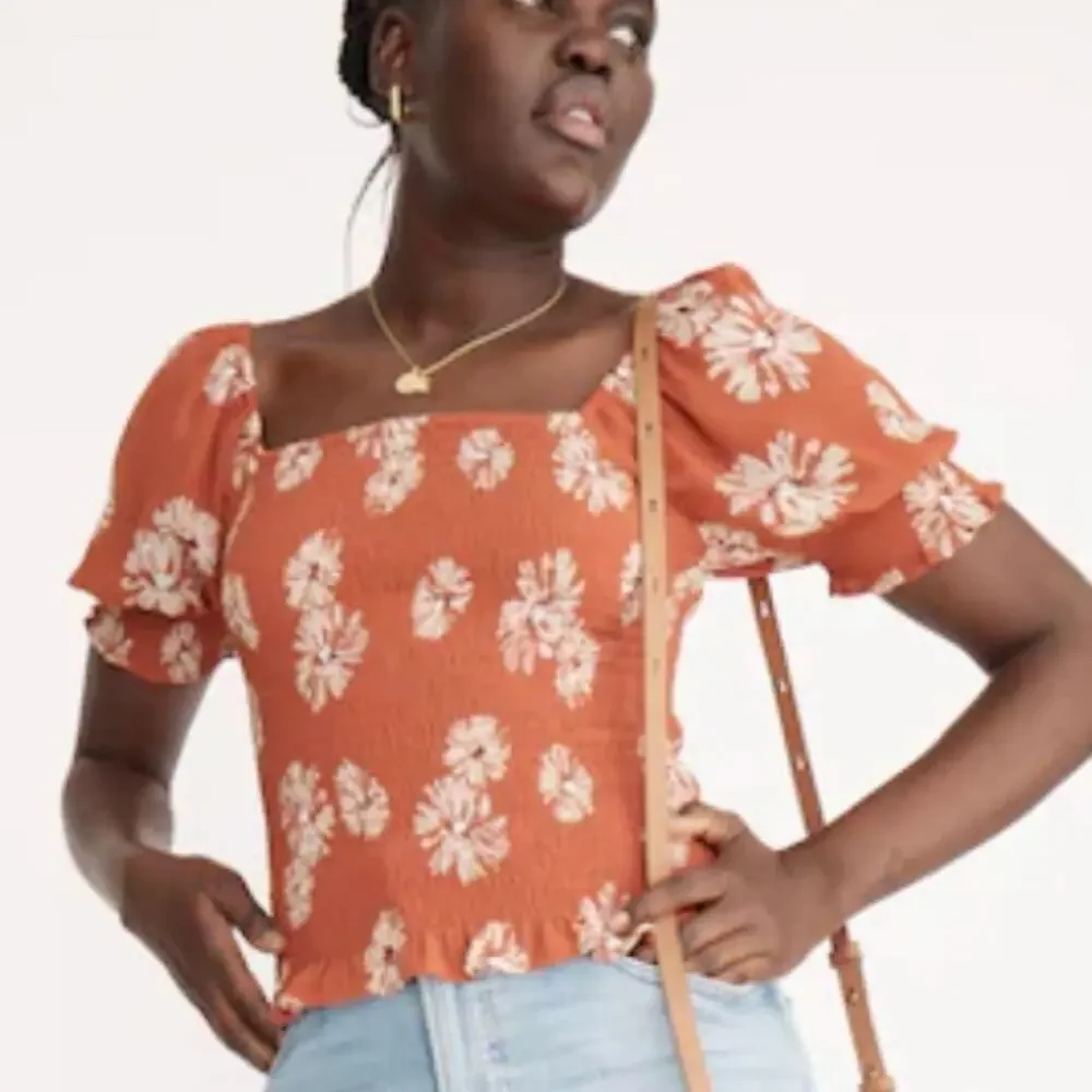 Madewell Georgette Lucie Puff-Sleeve Smocked Bodice Top - Moody Blooms